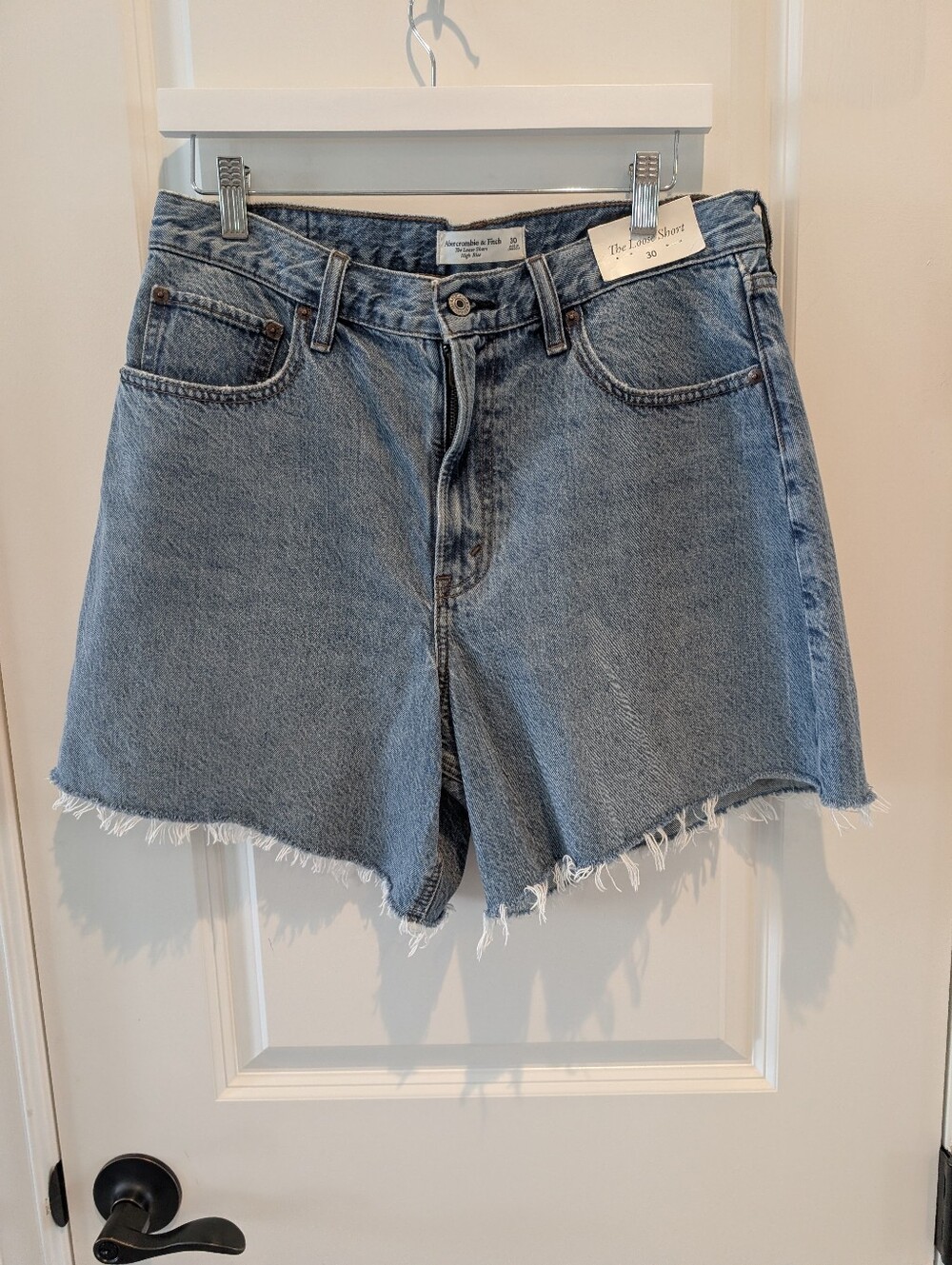 Abercrombie & Fitch Light Blue Frayed-Hem Denim Shorts